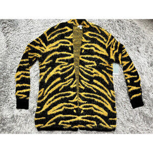 Susina Women's Open-Front Long Cardigan Fuzzy Cozy Soft Tiger Print Size XS